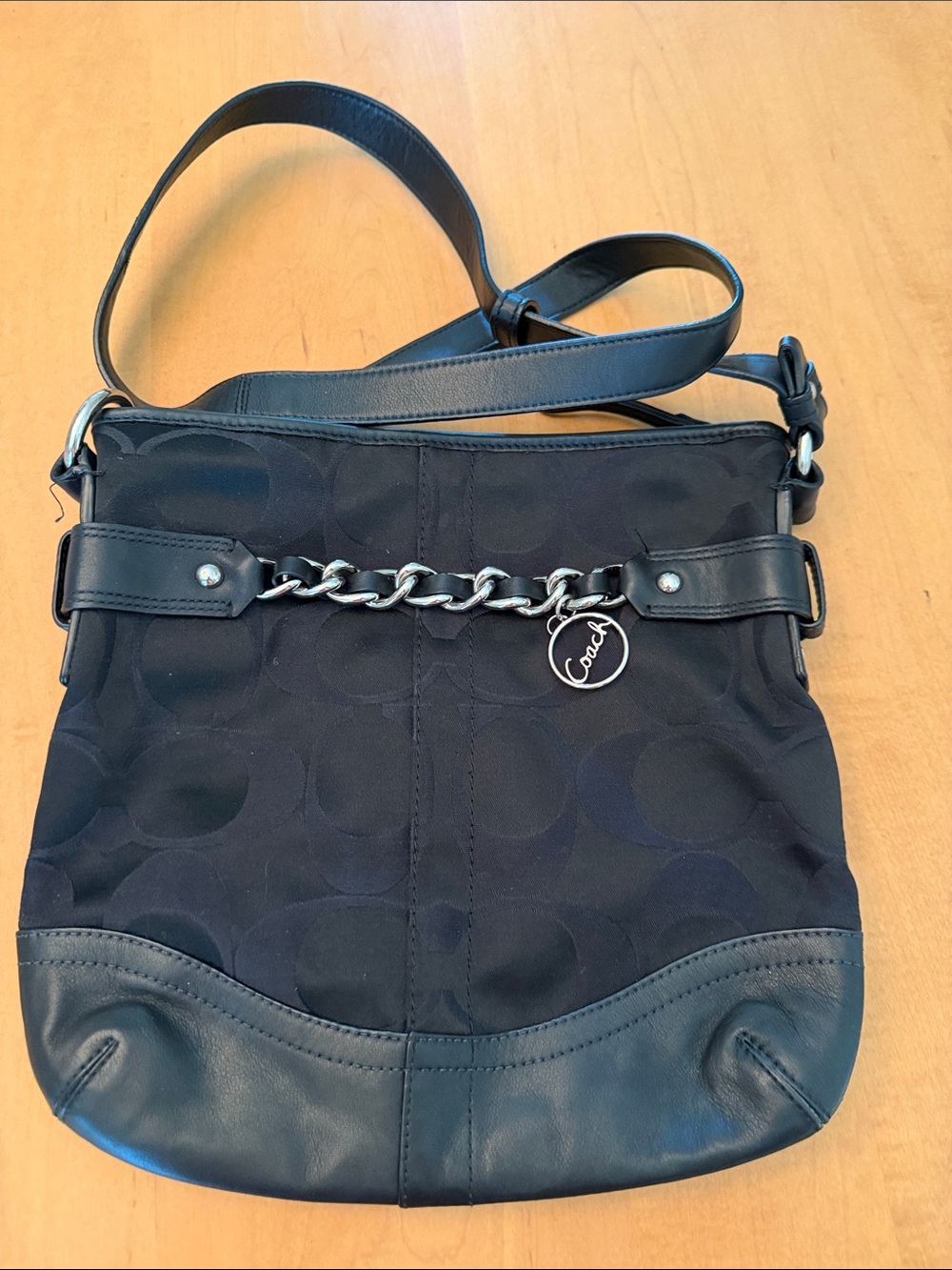 Coach Black Signature Crossbody with Chain Accent
